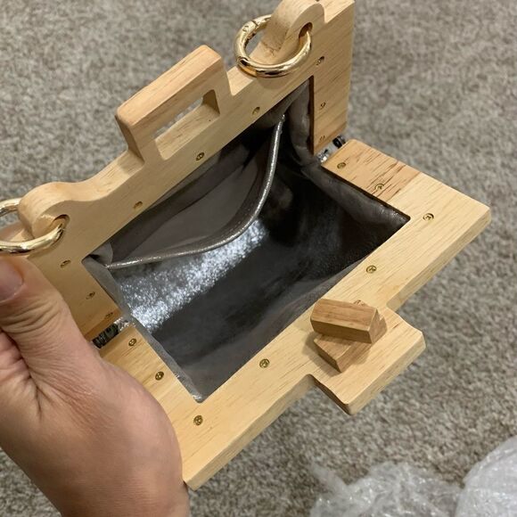 Handmade Genuine Embossed Leather Turnlock Wooden Frame Bag & 2 Strap Styles - Picture 16 of 16